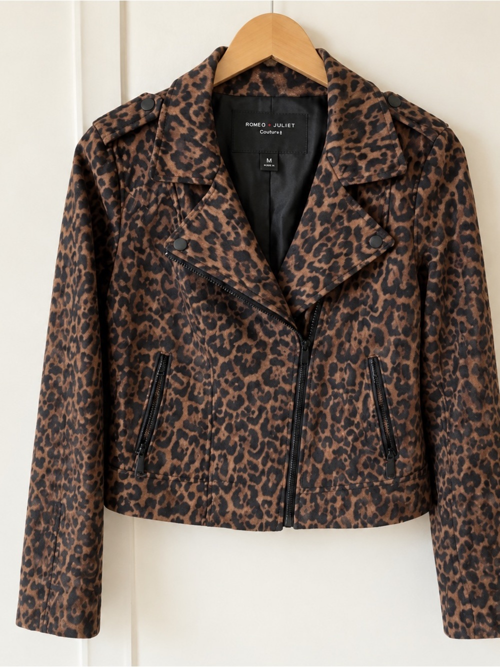 Romeo & Juliet Couture Leopard-Print Brown Moto Jacket